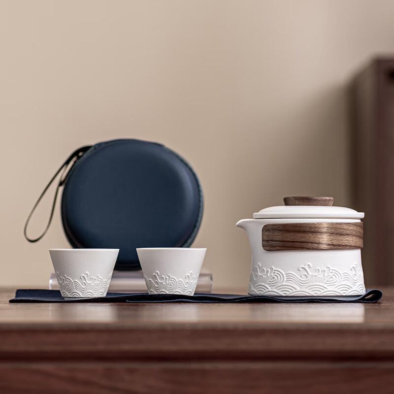 LIU Portable Ceramic Travel Tea Set One Pot Two Cups Quick Cup