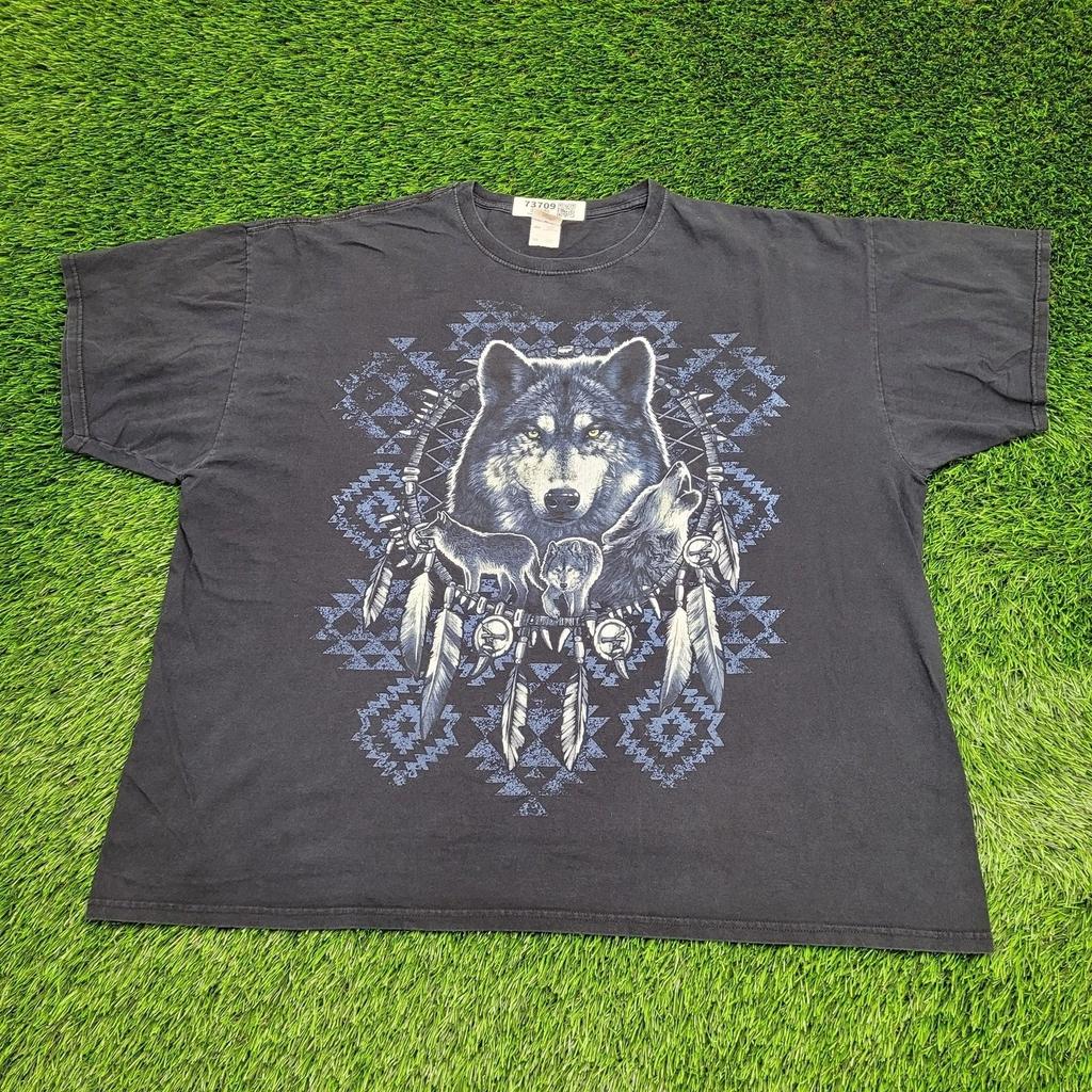 Vintage Y2K Dream-Catcher Wolf Shirt 2XL/3XL 27x29 Black