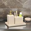 1Set/3pcs Marbled Sandstone Surface Soap Dispenser and Toothbrush Holder Countertop Tray Home Bathroom Apartment Decorative Accessories