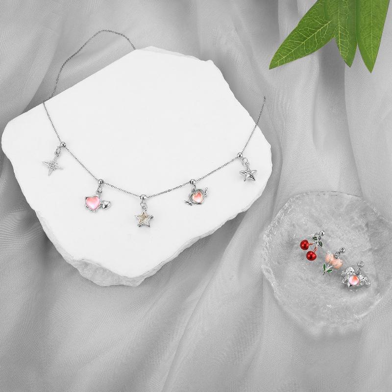 Crystal Heart Moon Crown Butterfly Planet Pendant Beads Stainless Steel Charms Earrings Necklace Jewelry DIY Making Woman Gifts