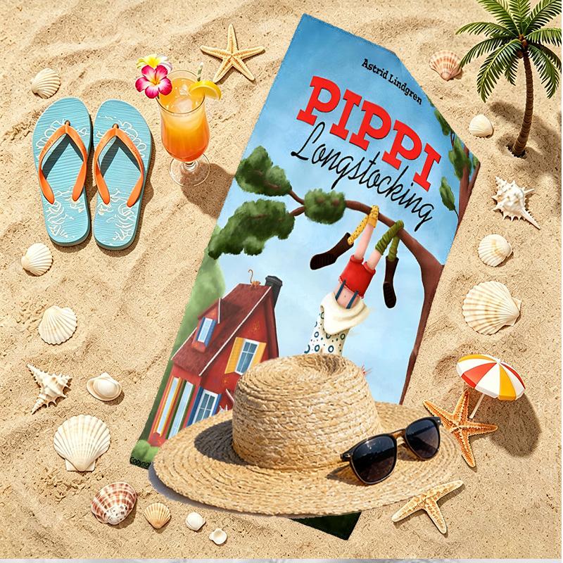 Pippi Longstocking Print Beach Towel, Versatile Lightweight Absorbent Beach Towel for Pool Surf Yoga Bathroom, Perfect Birthday Holiday Gift
