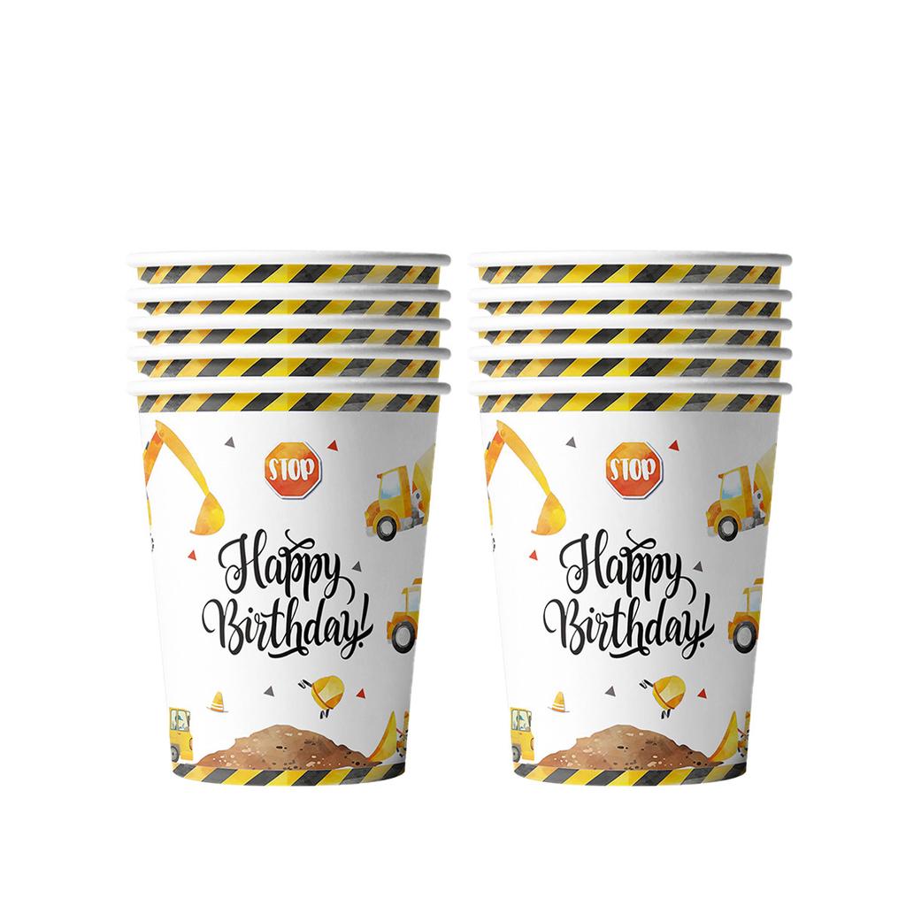 Construction Car Party Disposable Tableware Set: Plates, Cups, Towels for Boys' Birthday Decorations