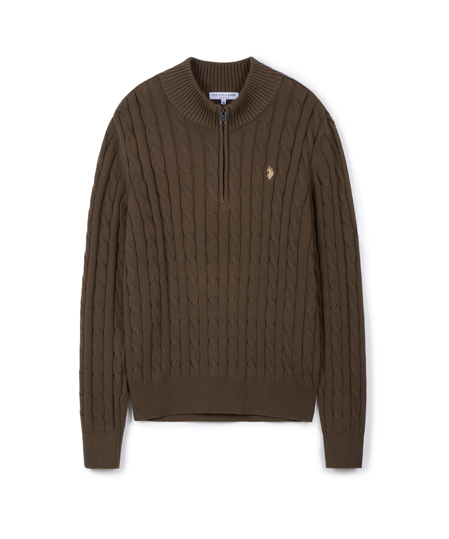 USPOLOASSN Cable Half-Zip Knit_Brown Brown/110 black