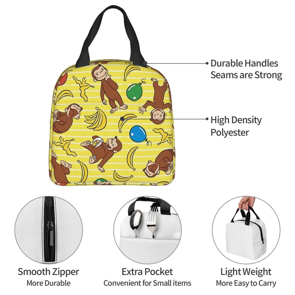 Cartoon Curious George Funny TV Monkey Anime Insulated Lunch Bags for Women Resuable Thermal Cooler Bento Box School
