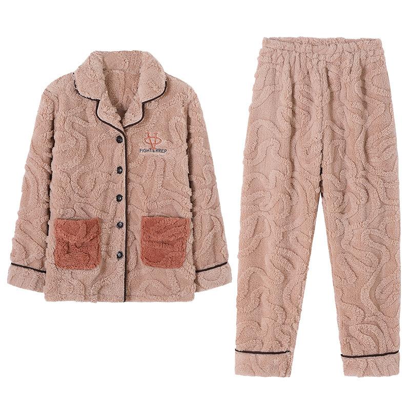 Pajamas Women'S Winter Coral Fleece Fleece Thickened Can Be Worn Outside Loungewear Autumn And Winter Flannel Winter Warm Suit