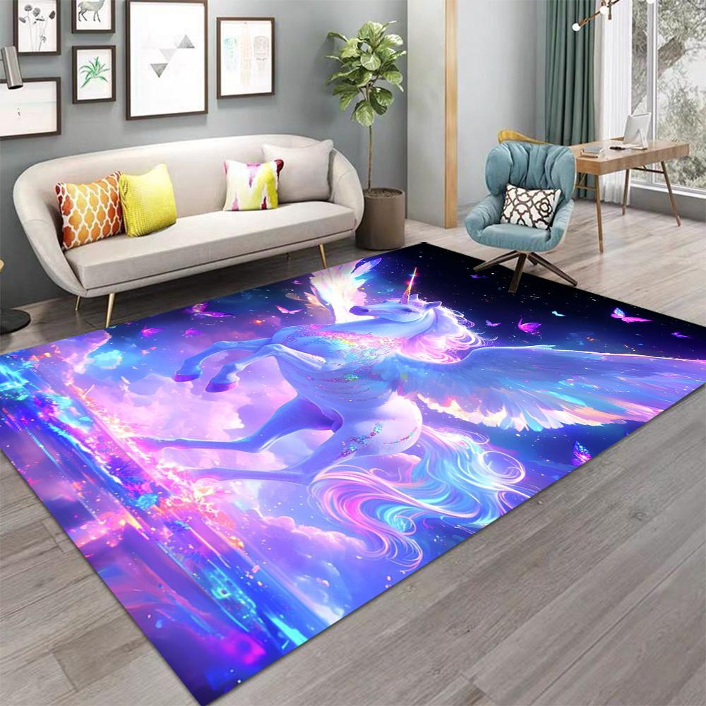Magical Unicorn Print Kids Carpet For Girls Room Nursery Decor Play Mat Soft Living Room Bedside Rug Machine Washable Floor Mat