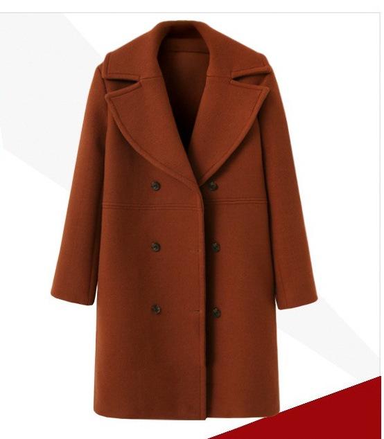 European & American Large Size Women's Double-Breasted Woolen Coat, Medium-Length Trench for Autumn & Winter