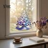 Indoor Outdoor Christmas Decorations Stained Glass Style Tree Static Window Cling, Gradient Starry Sky Colorful Wall Art Xmas Sticker, Reusable