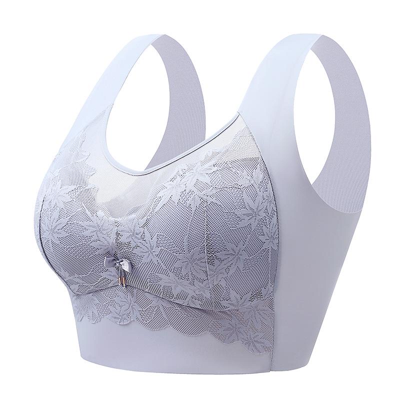 Lace Mesh Seamless Vest-Style Wire-Free Plus Size Bra with Beautiful Back Design