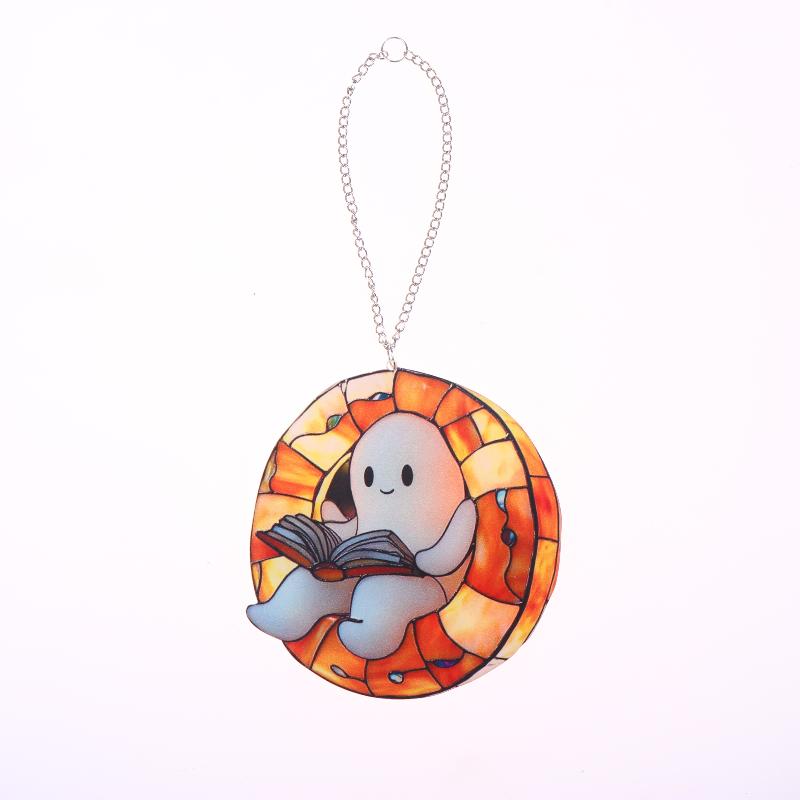 Colorful Shadow Window Suncatcher for Halloween Featuring Acrylic Ghost Reading Design