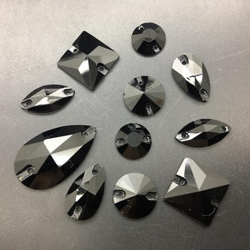 Ručně šité samolepky na taneční oblečení s kamínky, nepravidelné/kulaté tvary kapky vody, smíšené styly pro černé bazénové soutěže