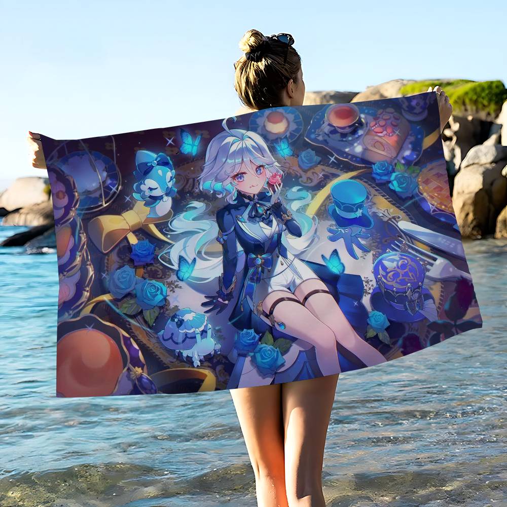 Game F-furina Anime Beach Swimming Towel Soft Absorbent Washcloth Children's Gifts For Kids Travel Camping Gym