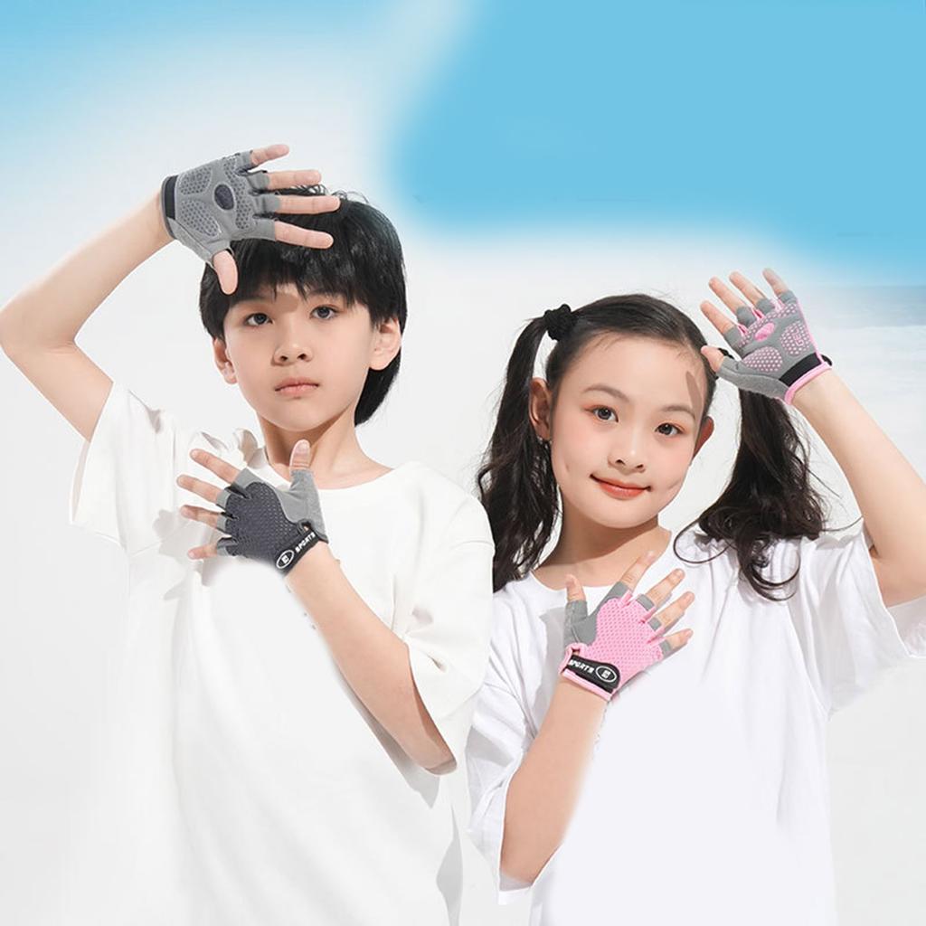 Children Half Finger Cycling Gloves Breathable Sport Gloves With Protective Palm For Cycling Scooter Outdoor Activity