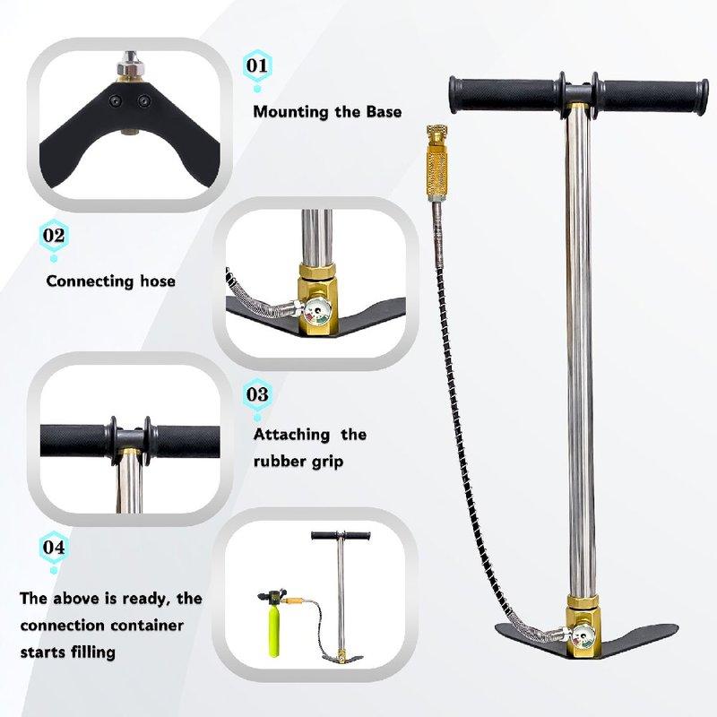 NUOGE Hand Pump 3-Stage 30mpa 4500Psi High Pressure Operated HPA Tank Hunting Car Bicycle