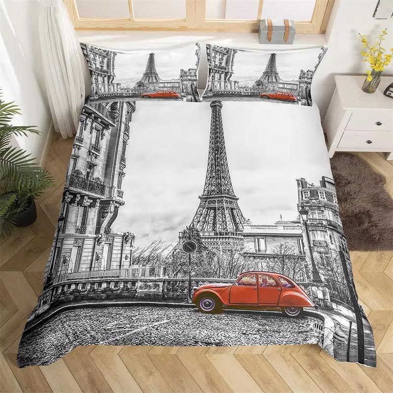 Paris Eiffel Tower Duvet Cover Romantic Theme Bedding Set Cityscape Comforter Cover For Kids Child Teen Boys Girls Bedroom Decor