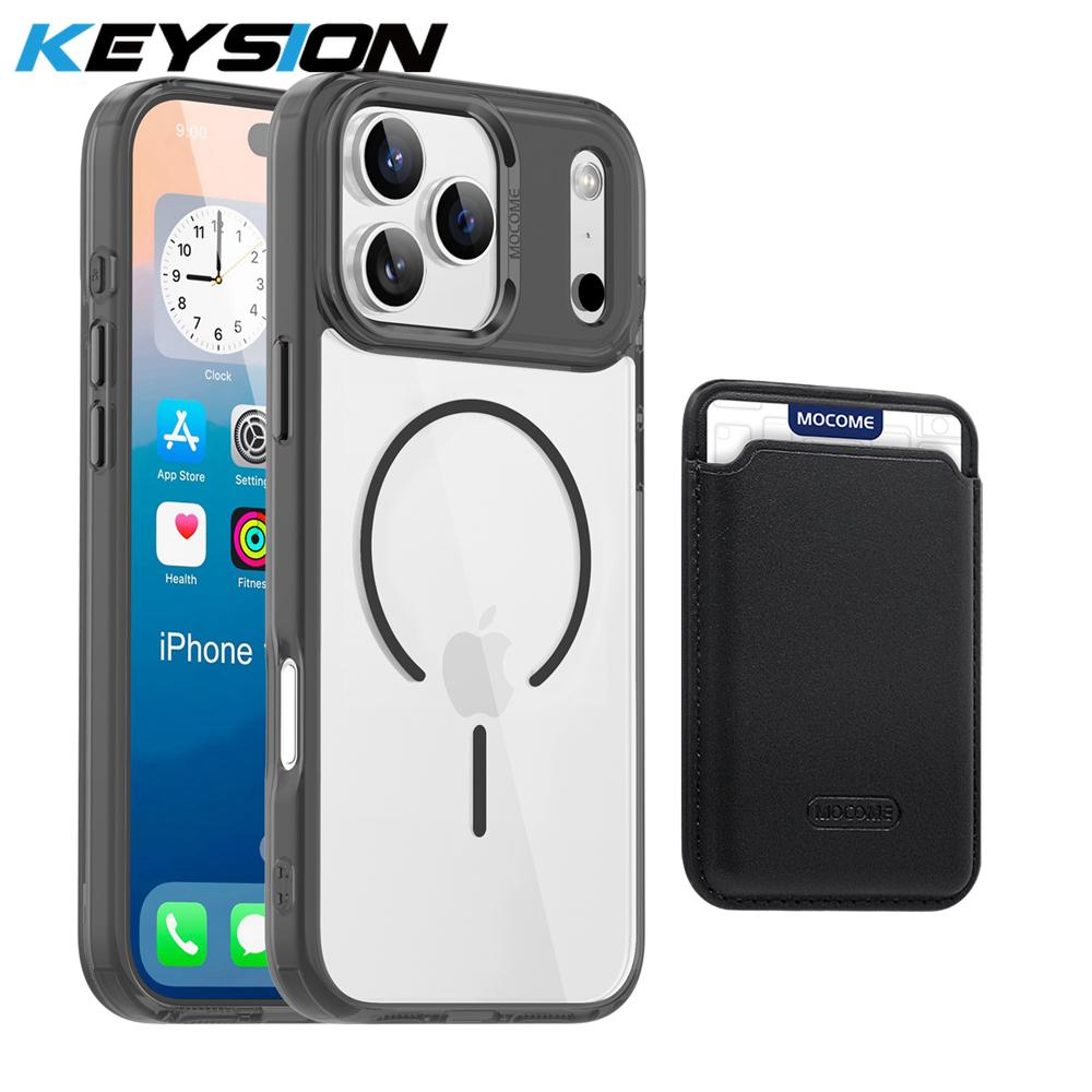 KEYSION Magnetic PU Card Holder Bag Phone Case for MagSafe for iPhone 17 Pro Max 17 Air Transparent TPU+PC Shockproof Back Cover