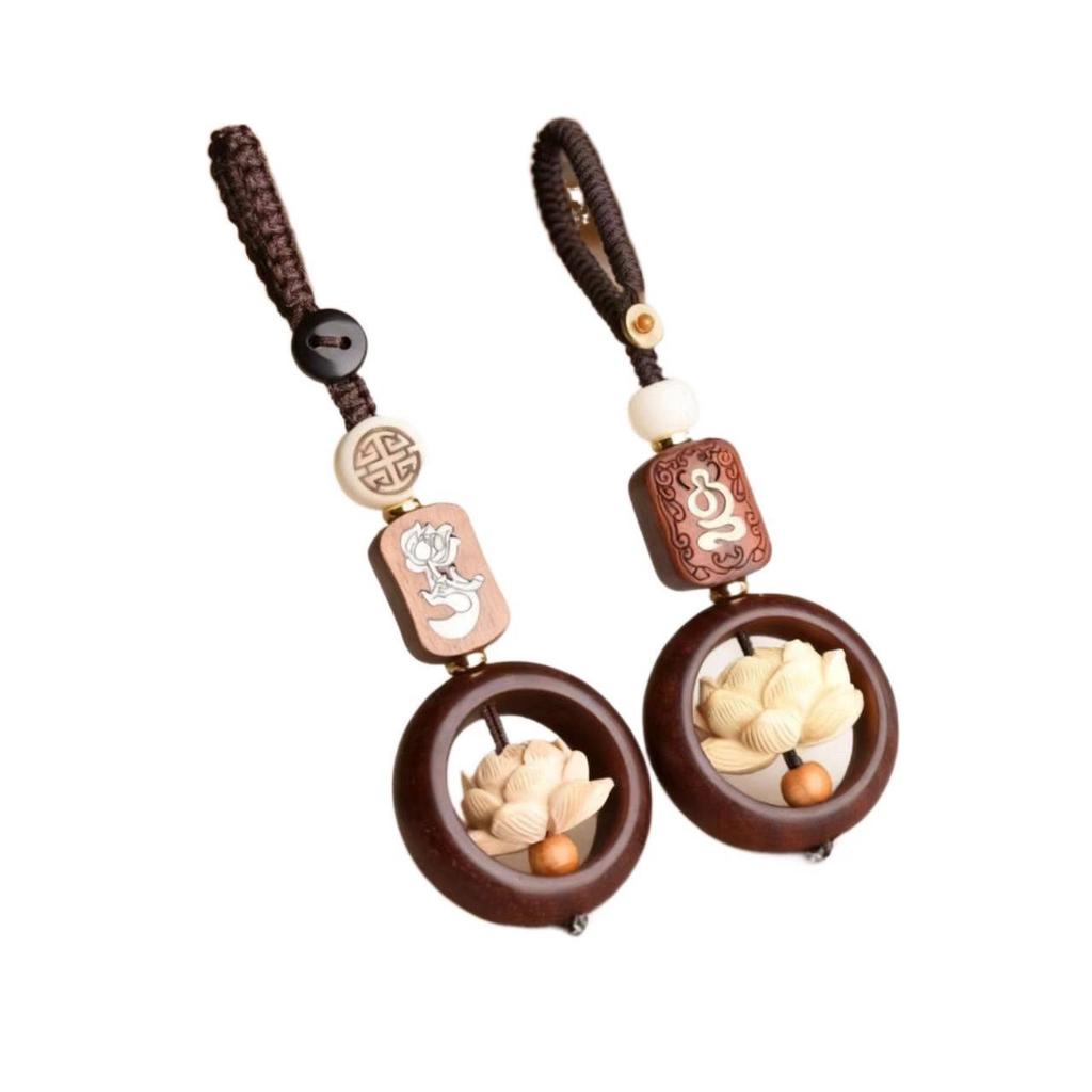 Yiming Xianyuan Rotatable Sandalwood Lotus Keychain and Bag Ornament