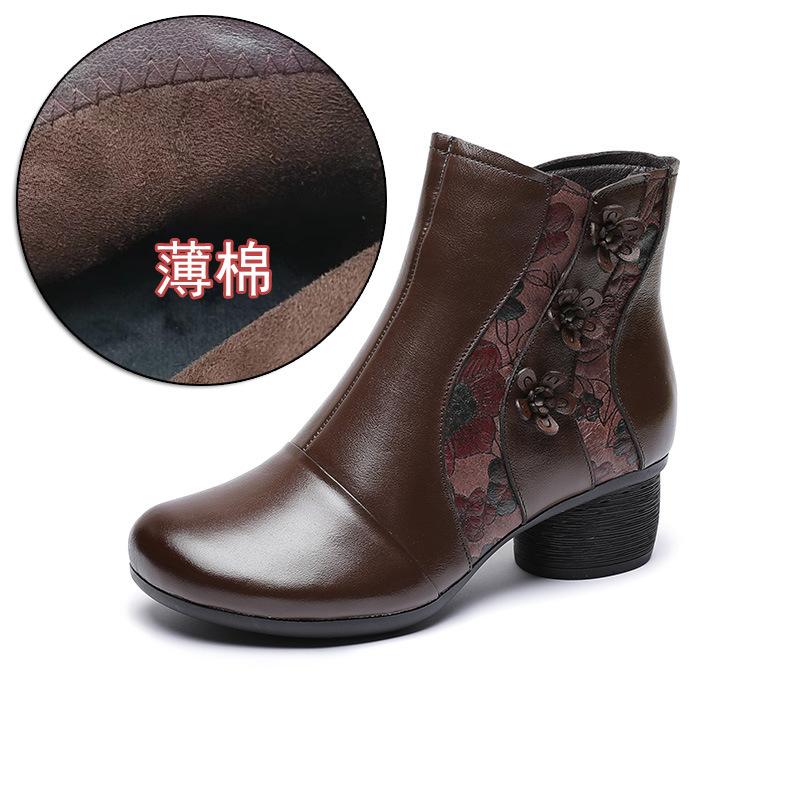 Fashion GKTINOO Winter Genuine Leather High Heels Ankle Boots For Women Warm Boots Side Zipper Soft Comfortable Cow Leather Botas