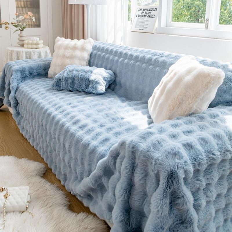 Sofa Towel Winter Thickened Rabbit Plush Integrated Sofa Cover Full Cover Towel Skid Resistance Blanket Anti-Cat's Paw