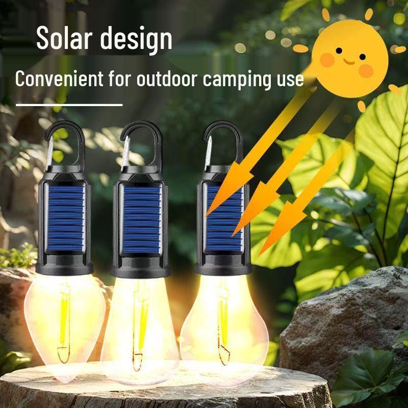 Solar-Powered Tungsten Filament Light Bulb: Emergency, Outdoor, and Camping Lantern with Hook