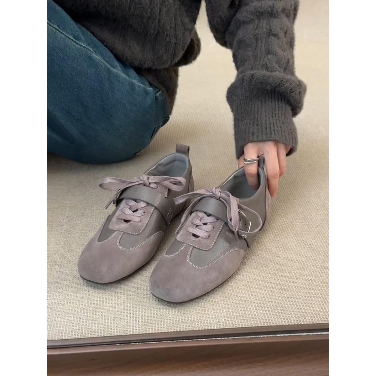 

Версия из коровьей кожи~ Ретро спортивная обувь со шнуровкой, женские повседневные туфли на плоской подошве, с ремешком и пряжкой, универсальные 40