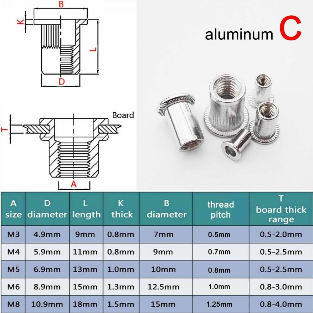 10/20pcs M3 M4 M5 M6 M8 M10 M12 304 Stainless Steel Carbon Steel Aluminum Flat Countersunk Head Rivet Nut Insert Nut