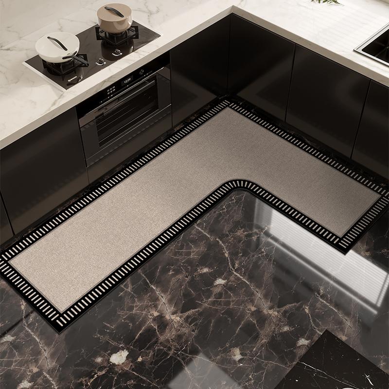 Pvc Kitchen Floor Mat Waterproof Non-Slip Vinyl Carpet L-Shaped Cat Pattern Plants Flowers Mats Home Decoration Rug Alfombra