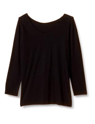 Innerwear Stretch Fabric for a Warm Sleeves and Sizes BL and LL Wing/Wacoal Women's Top, EL7757, Soft, Feel, 3/4 U-Neck, "Nobihibiko-san,"