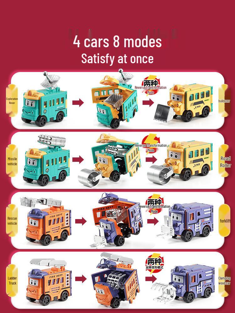 Children's Transforming Cartoon School Bus Engineering Vehicle for Ages 3-6