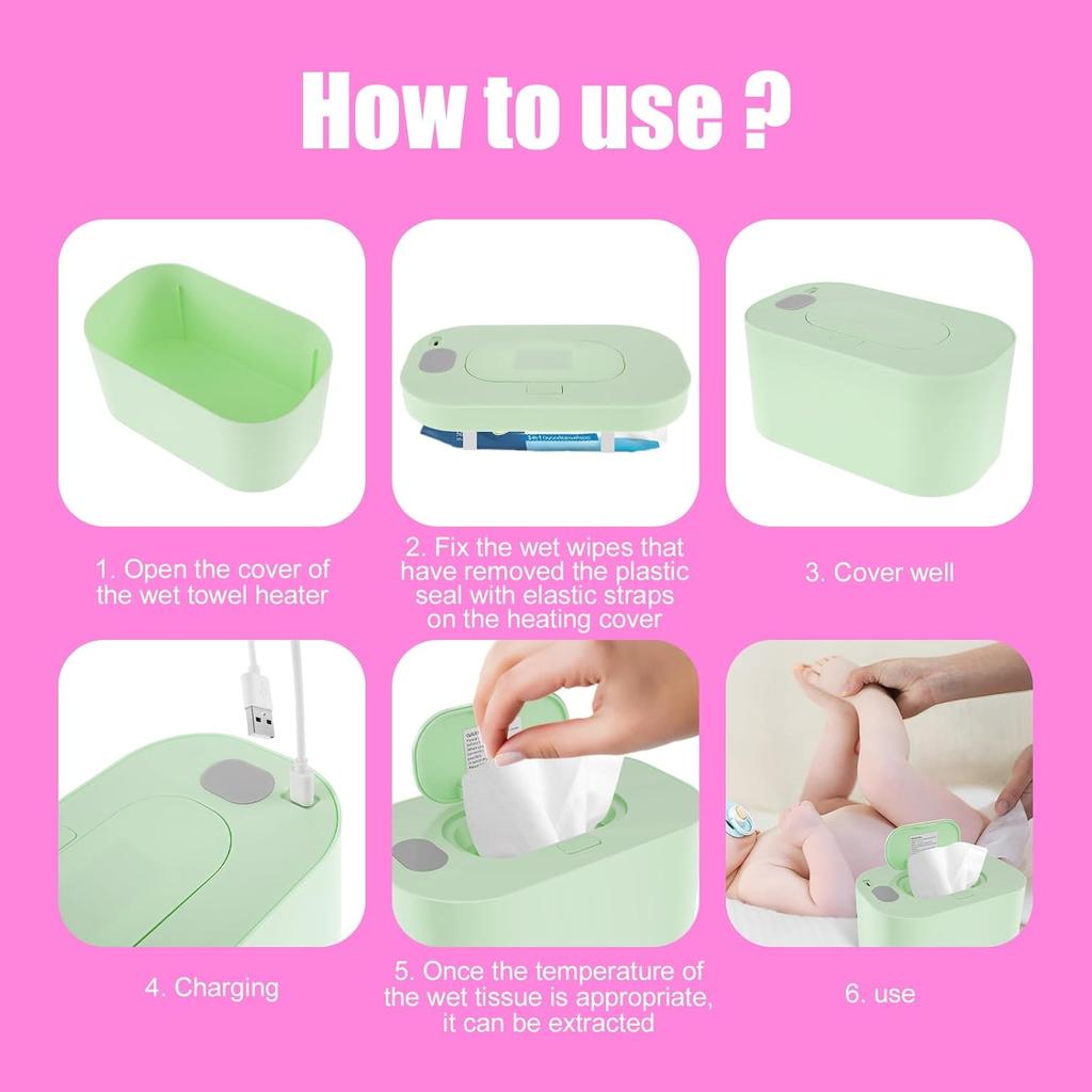 Baby Wet Wipes Warmer Large Capacity Wipes Dispenser Holder Case 4 Modes of Temperature Heating Control Outdoor Travel Newborn