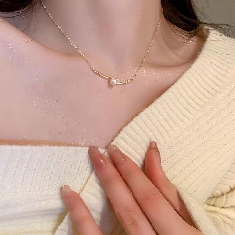 iF ME Chopsticks Imitation Artificial Pearls Pendant Necklace for Women Luxury Gold Chain Choker Jewelry Accessories