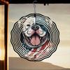 American Flag Dog Design 2D Metal Wind Chime for Outdoor Garden Patio Indoor Decor Holiday Festival Party Gift Rotating Wind Spinner