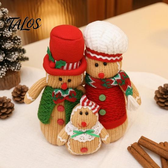 Soft Textured Christmas Figurines Plush Gingerbread Man Figures with Hat Scarf, Cute Stuffed Family Decorative Dolls for Trees of 3 Ornament