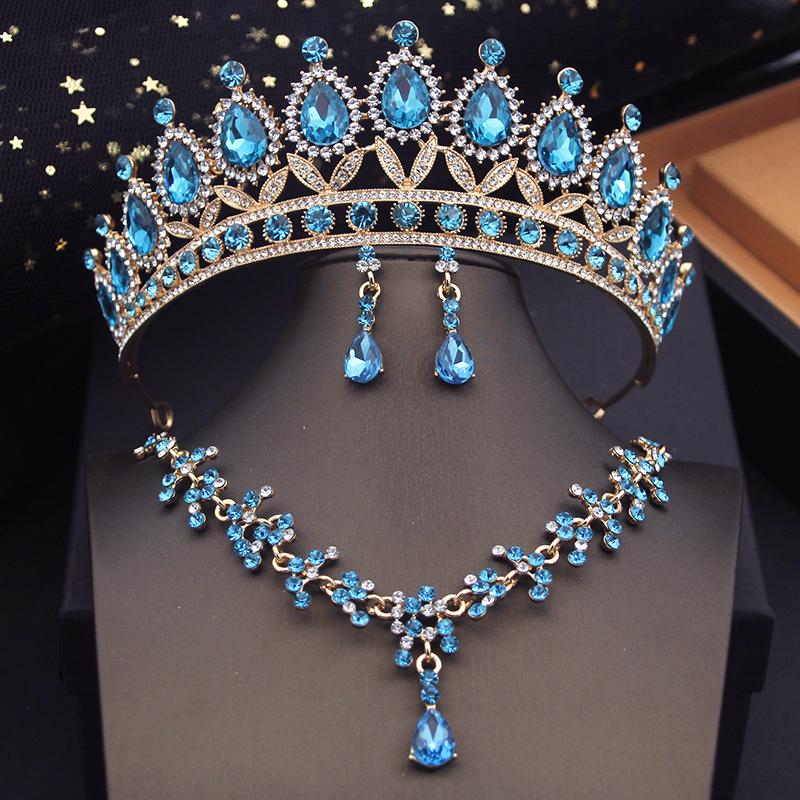 Luxury Purple Bridal Jewelry Sets for Women Choker Necklace Earrings With Crown Wedding Bride Set Costume Accessories
