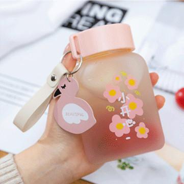 

New Cute Flowers Water Bottle Creative Trend Portable Leakproof Ins Lovely Fresh Female Student Frosted Glass Water Cup With Lid 300-400ml розовый