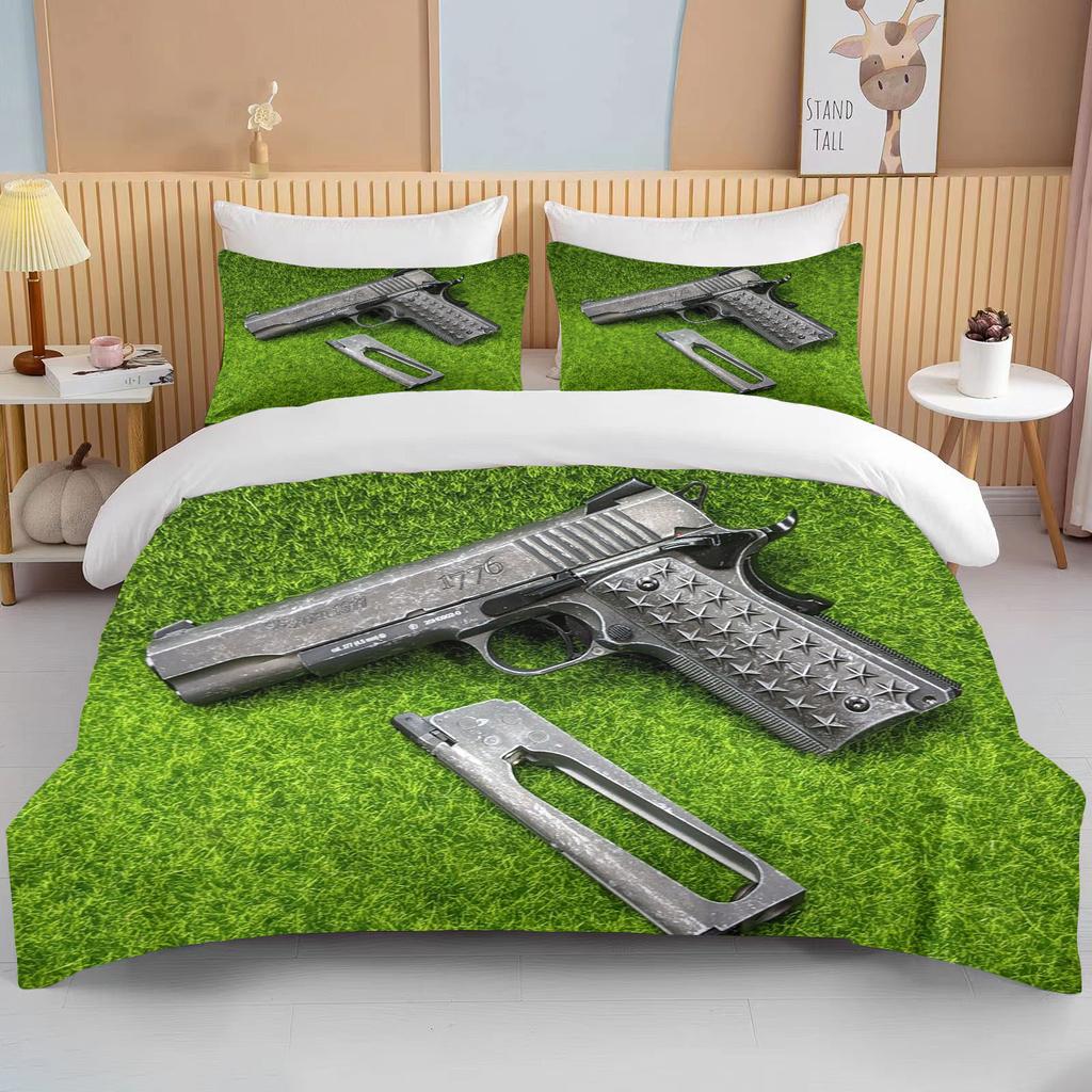 3D Rifle Revolver Cartridge Gun Comforter Bedding Set,Duvet Cover Bed Set Quilt Cover Pillowcase,King Queen Size Bedding Set