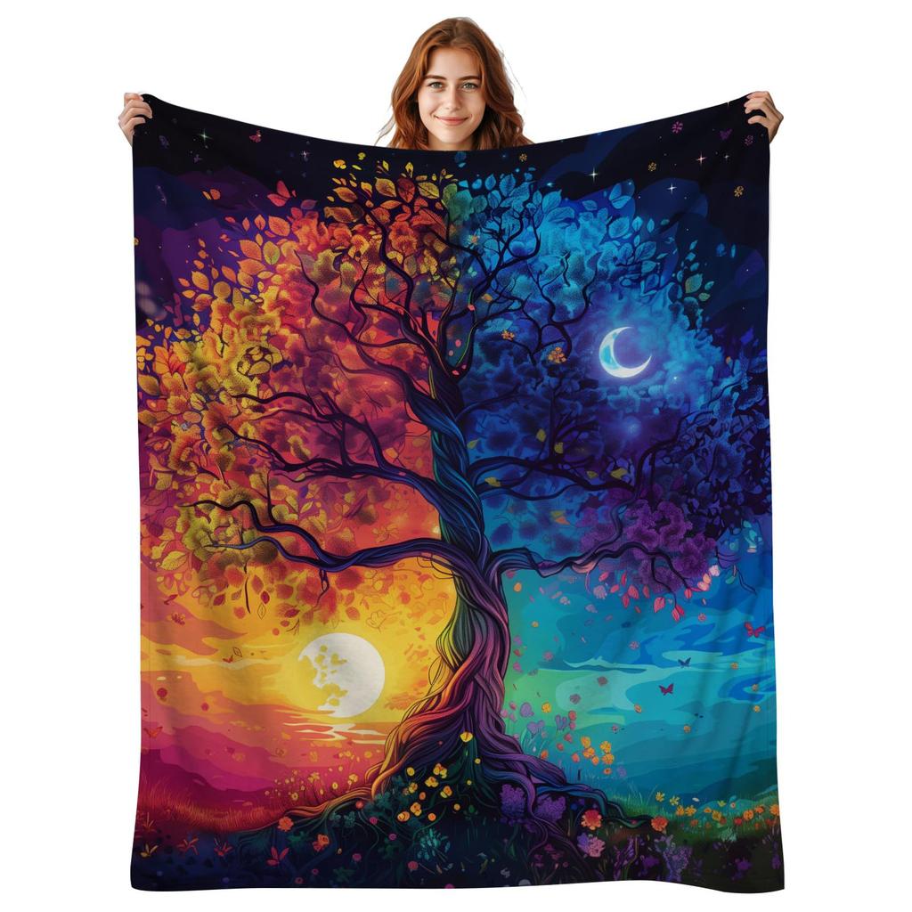 Tree of Life Digital-printed Polyester Bedroom Velvet Flannel Soft Sofa Cover Blanket Fleece Soft Sofa Cover Blankets for Beds