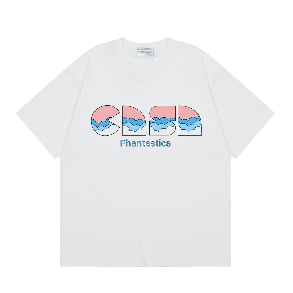 Grenzüberschreitend auf Lager exklusiv Casablanca Doppelgaze reine Baumwolle Unisex T-Shirt Hip-Hop lässig Kurzarm locker Rundhals