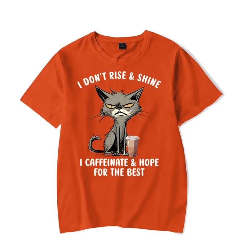 I Don’t Rise & Shine Graphic T Shirts Funny Cat Tshirt Black Tops Clothing Fashion Harajuku T-shirts WoBrand T-shirt