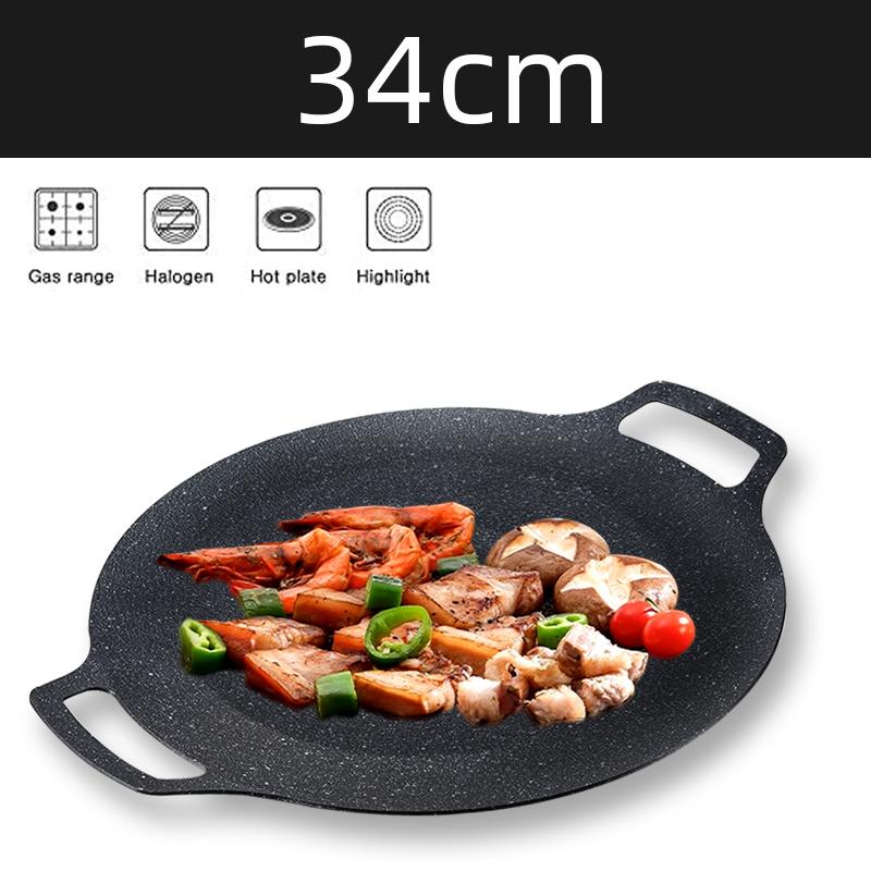 30/34CM Grill Pan Korean Round Non-Stick Barbecue Plate Outdoor Travel Camping Frying Pan Barbecue Accessories