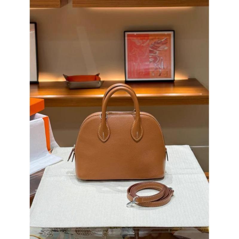 Mini Bowling Goat Grain Cowhide Leather Shoulder Bag