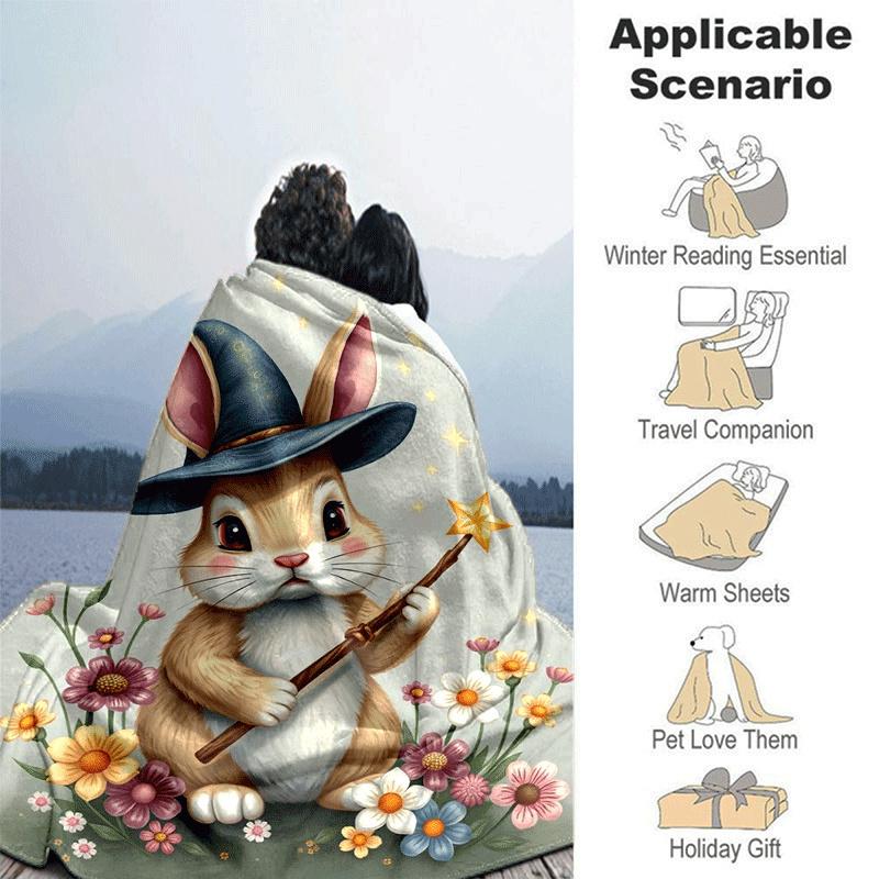 1pc Rabbit Printing Lightweight Flannel Blanket, Comfortable and Warm Blanket, for Camping Sofa Bed and Couch Office, Suitable for Gift