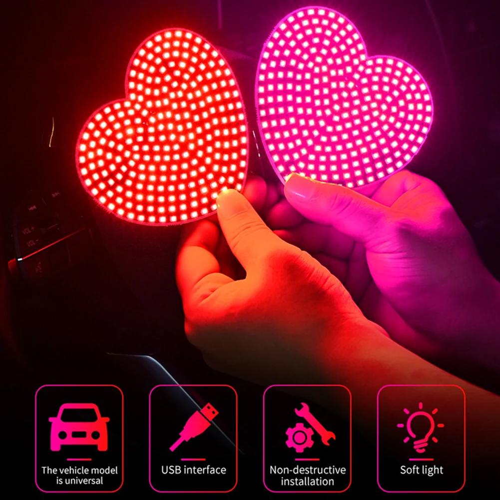 2Pcs/Set Heart-Shaped LED Car Interior Ambient Light USB Windshield Window Decoration, DIY Installation Auto LED Ambient Lights