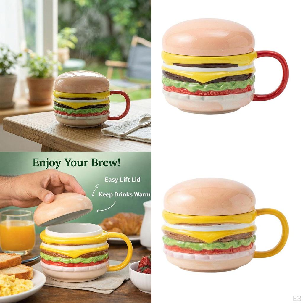 Ceramic Coffee Mug Hamburger Shaped Water Collection with Handle Novelty for Cup Drinking