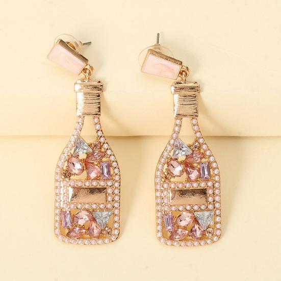 

1 Pair Creative Wine Bottle Shape Dangle Earrings Anti-fall Chic Faux Pearl Rhinestone Drop