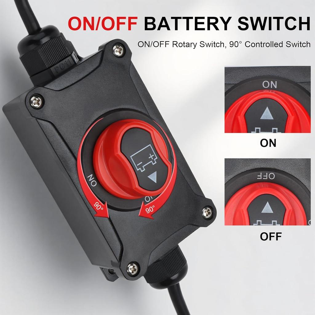 Top Post Battery Disconnect Switch, 100A 12-32V On/Off, Waterproof Heavy-Duty Battery Disconnect Switch with 8AWG Wire for Cars, Vehicles, RVs, and