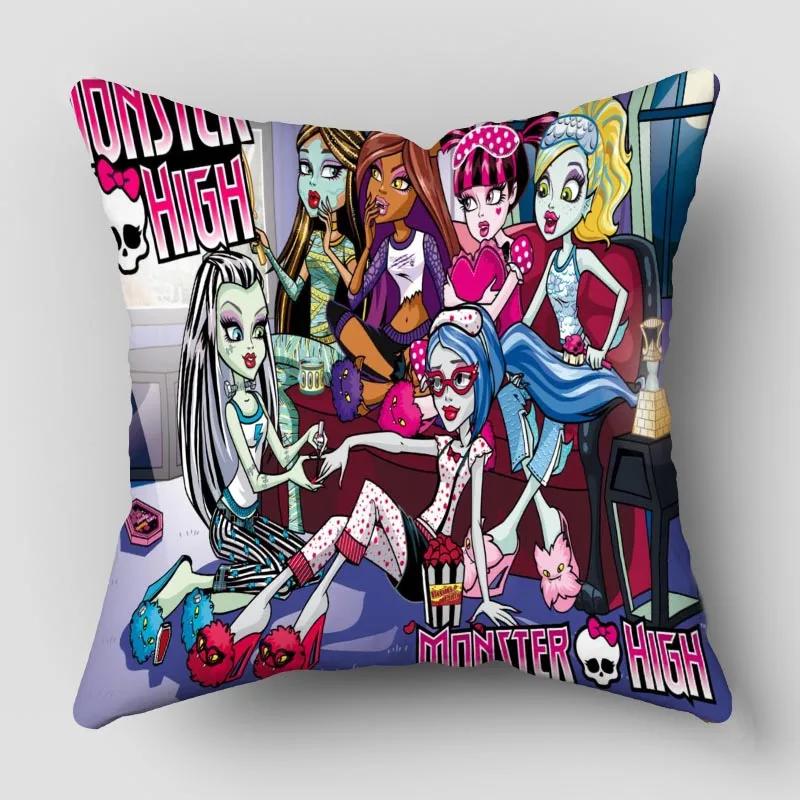 Monster High Pillow Cover Bedroom Home Office Decorative Pillowcase Square Zipper Pillow Cases Satin Fabric 10.16WJY