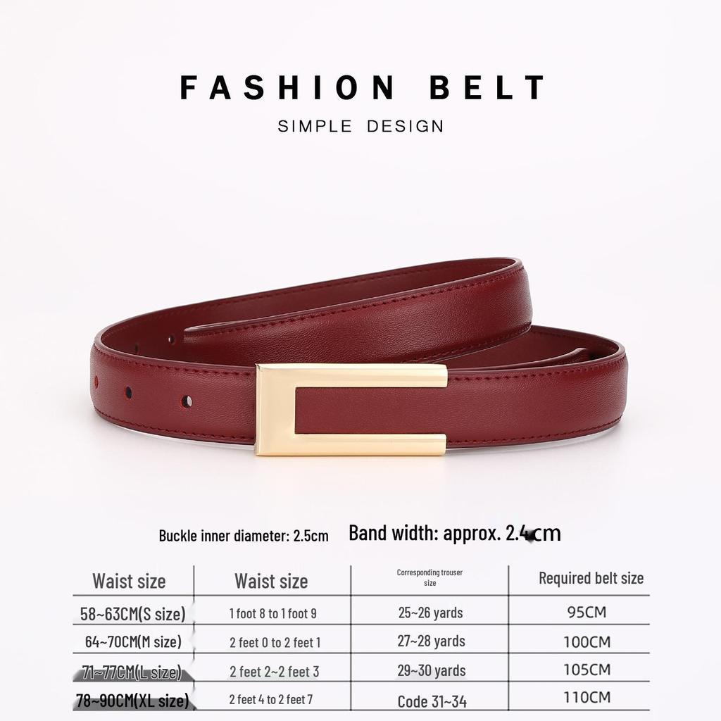 Women's Fashionable Gold Buckle Leather Belt - Versatile Cowhide Waistband for Dresses and Pants