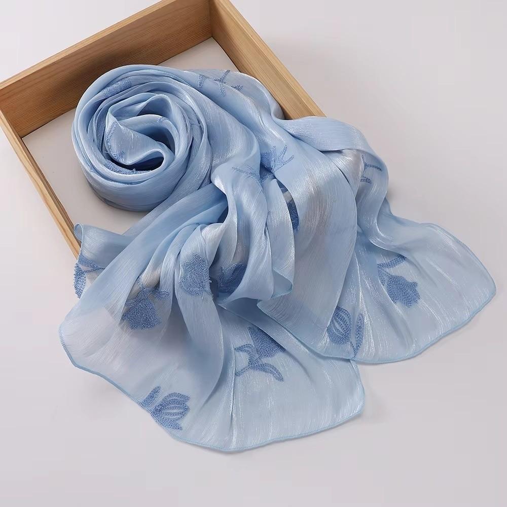 Glitter Floral Embroidery Hijab 70*175CM Crinkle Plain Scarves Fashion Islamic Head Wrap  For Women