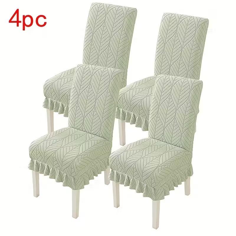 4/6pcs Stretch Spandex Chair Slipcovers with Leaf Print and Ruffled Hem Machine Washable Pet-Friendly for Hotel Home Party Decor